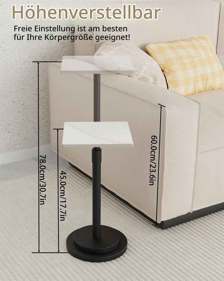 Höheneinstellbar Beistelltisch, Höhe 45-78 cm, Weiss, 1 Stück | Nachttisch für Schlafzimmer, Klein C