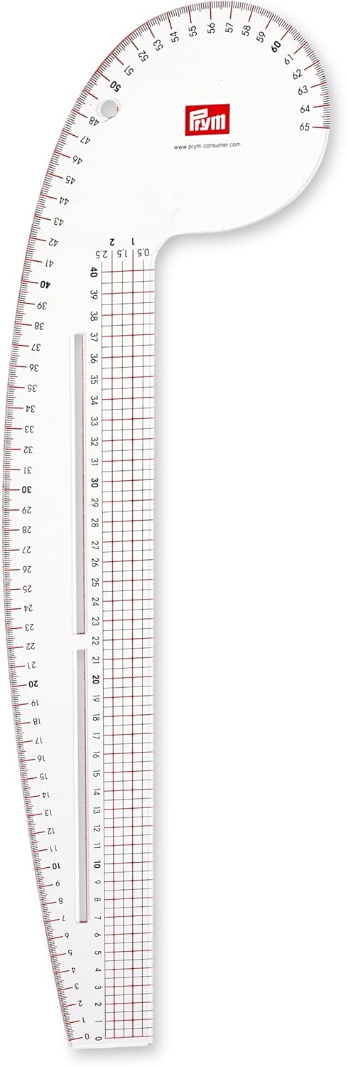 Prym 611501 Kurvenlineal 52,5 x 16 cm – Transparentes Schneiderlineal für Rundungen, Taille, Hüfte,