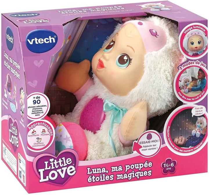 VTech - Little Love, Luna, Meine Puppe mit magischen Sternen, Kuschelpuppe, Plüsch-Nachtlicht mit St