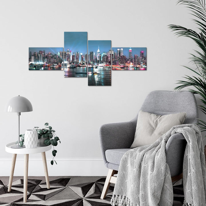 Runa Art Bild Modern New York City - Made in Germany - Wandbilder Stadt Skyline Bunt 4 Teilig 605442