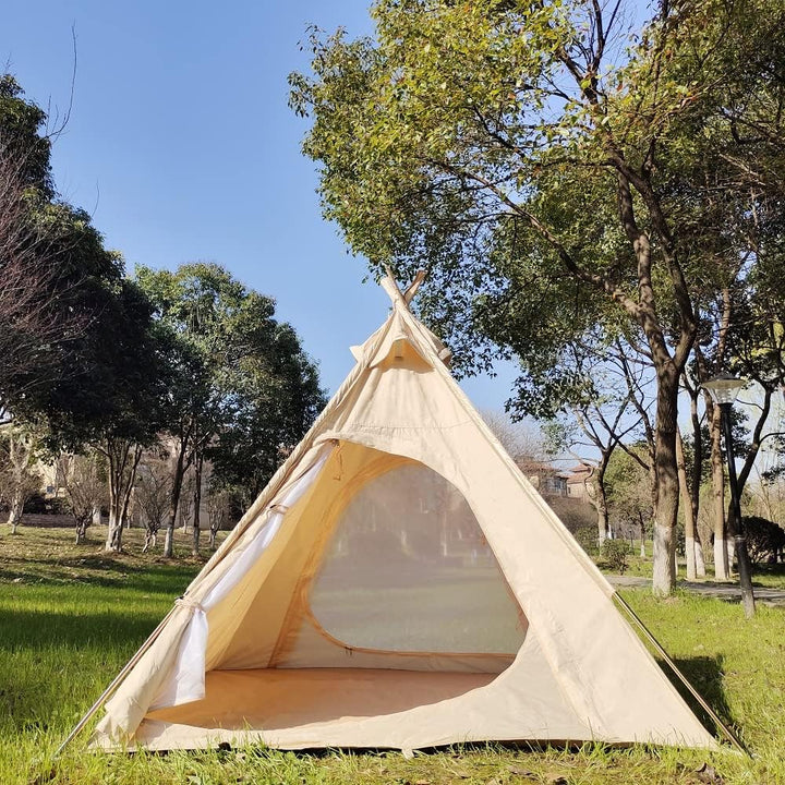 Siborter 2~3 Personen Campingplatz Beige Baumwolltuch Zelt Pyramid Teepee Zelt für die Familie