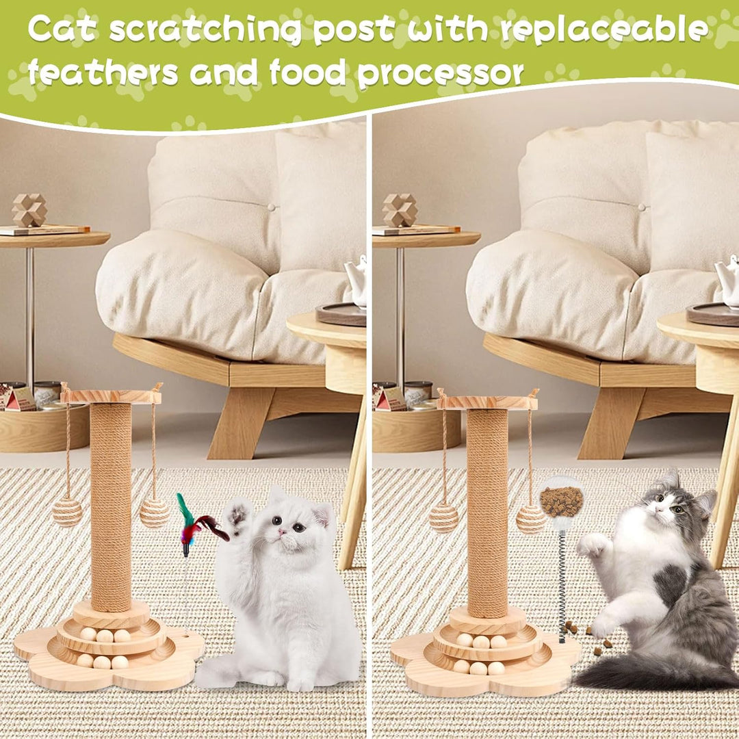 Interaktives Katzenspielzeug aus Holz,2-lagiger Drehteller Interaktives Katzen Spielzeug,3-in-1 Holz