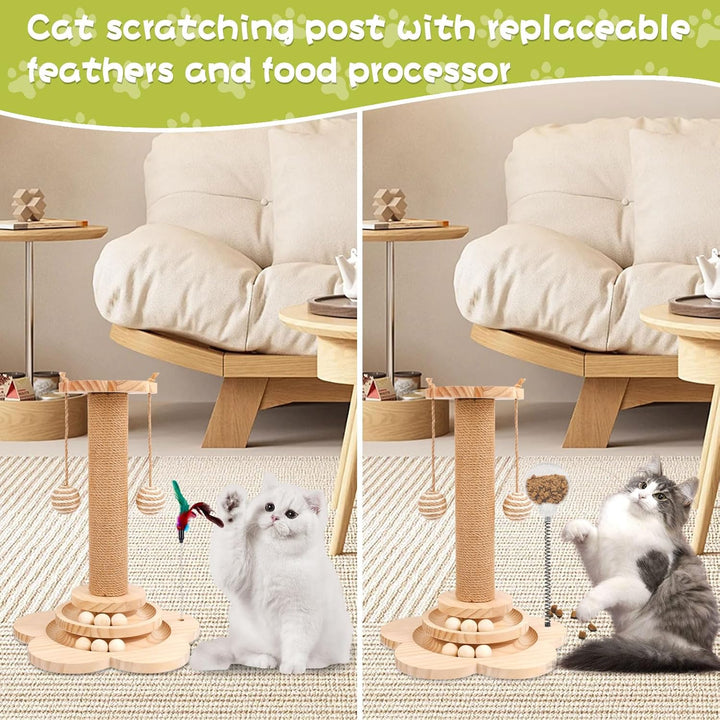 Interaktives Katzenspielzeug aus Holz,2-lagiger Drehteller Interaktives Katzen Spielzeug,3-in-1 Holz