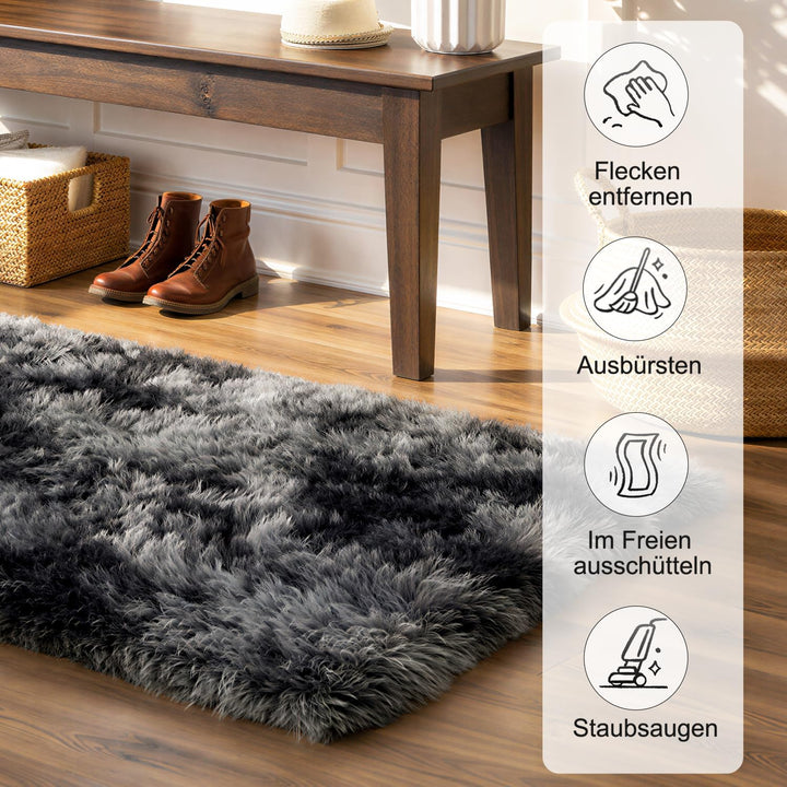 VOFUSHON Wohnzimmer Hochflor Teppich,Shaggy Flur Läufer Teppich Modern Flauschiger Weich Teppich Gro