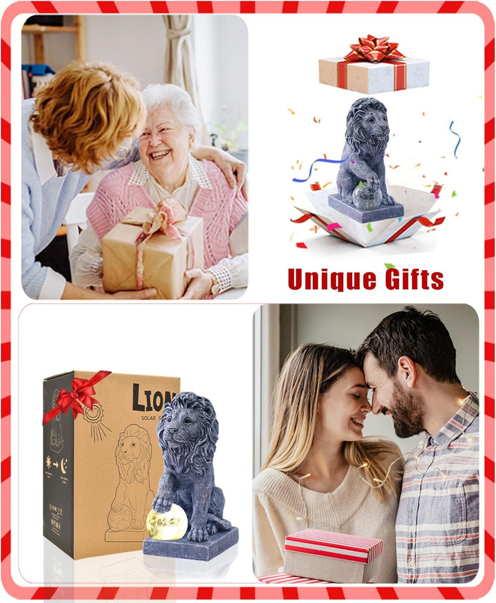 Yeomoo Löwen Figuren Deko mit Solarlampen Kugel Gartendeko - Löwe Solar Deko für Aussen Garten Lowe