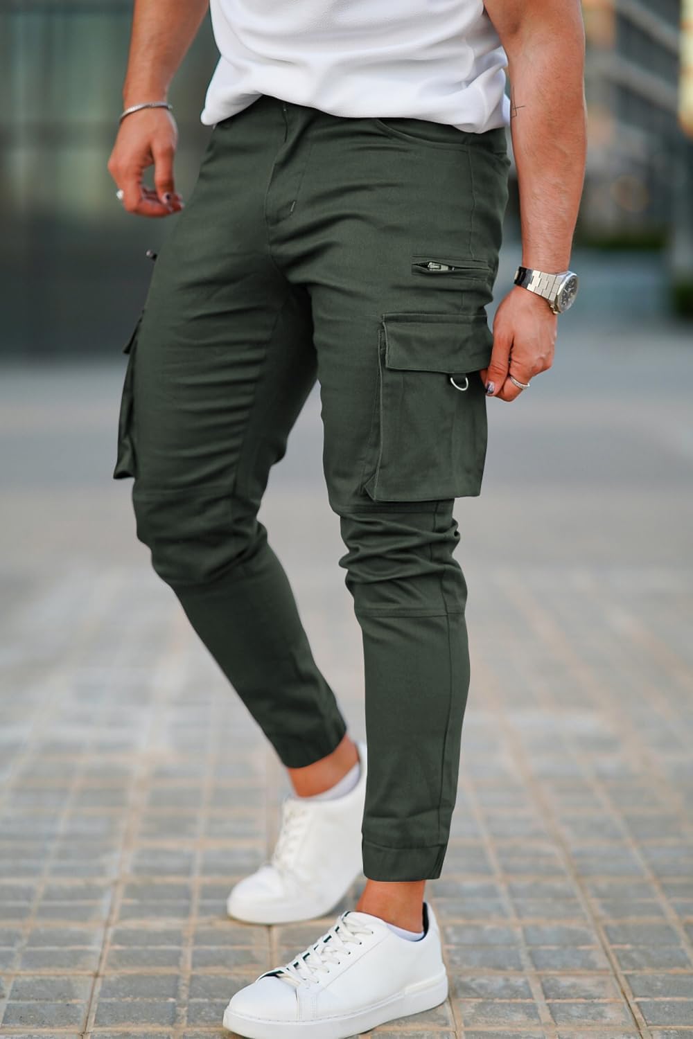 GINGTTO Herren Cargo Hose Stretch Jogginghose für Männer Casual Slim Fit Cargohose Herren, 28W / 30L