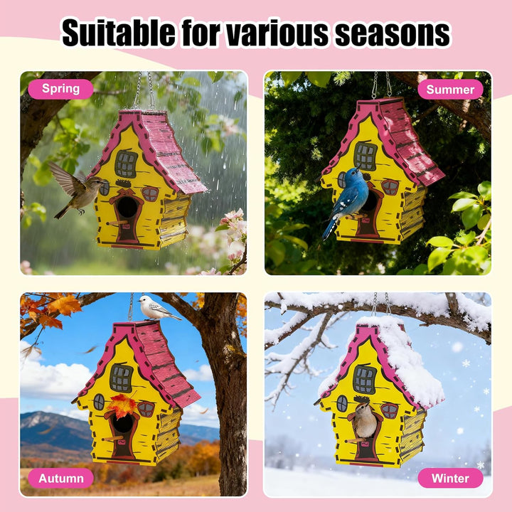 Vogelfutterhaus Vogelhaus zum Aufhängen,aus Holz,Wetterfest,Mit Kette Zum Aufhängen,ideales Zuhause