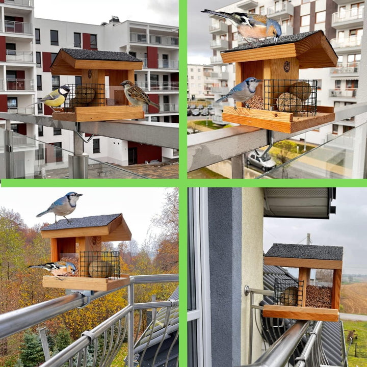STAFECO® Vogelfutterhaus für Balkon oder zum Aufhängen wetterfest Futterhaus Handarbeit aus Natur Ho