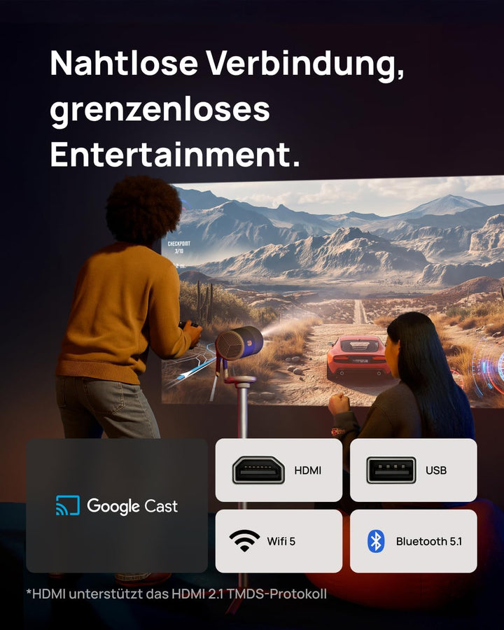 XGIMI MoGo 4 Mini Beamer mit Akku – Smart Outdoor Heimkino mit Google TV & Netflix, 360° Ständer, 2,