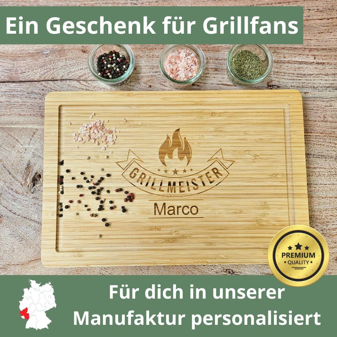 Premium Grillmeister Schneidebrett personalisiert aus Bambur XL Schneidebrett Holz personalisiert |