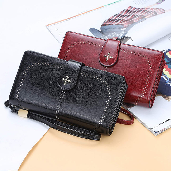 FANDARE Retro Geldbörse Wasserdicht Lange Portemonnaie Herren Damen Brieftasche Leder Portmonee Beut