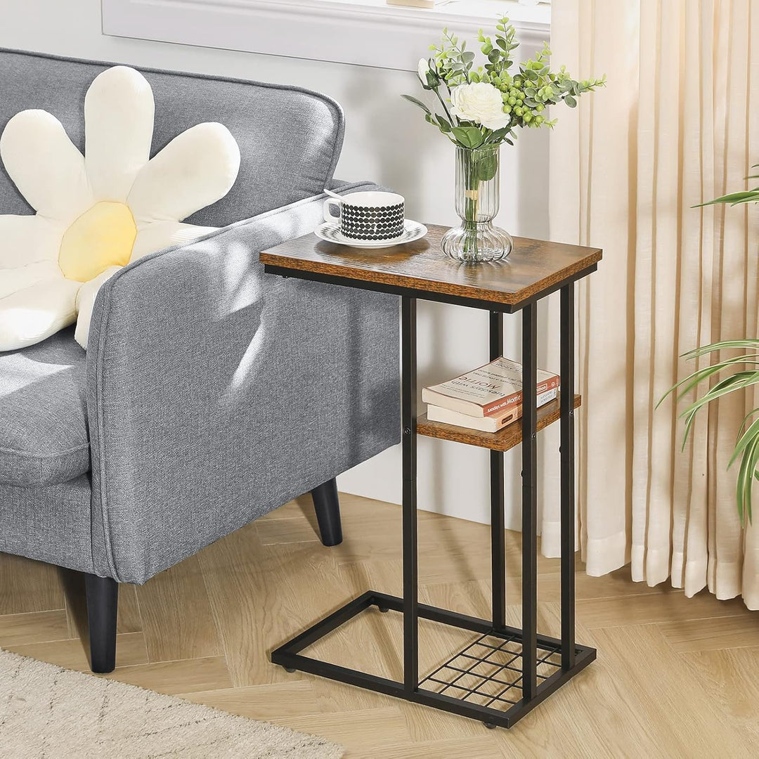 YMYNY Beistelltisch C-Form, Kaffeetisch mit Lagerregal, Drahtgeflecht, Eleganter Sofatisch, für Kaff