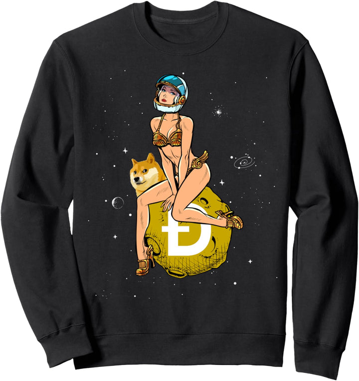 Cryptocurrency Pin-up Girl Hodling Dogecoin Doge Crypto Moon Sweatshirt