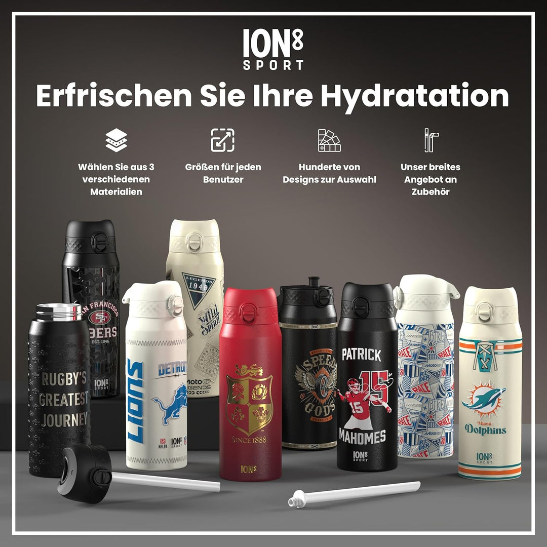 ion8 NFL Edelstahl-Trinkflasche, Auslaufsicher, Einhandöffnung, Sichere Verriegelung, Spülmaschinenf