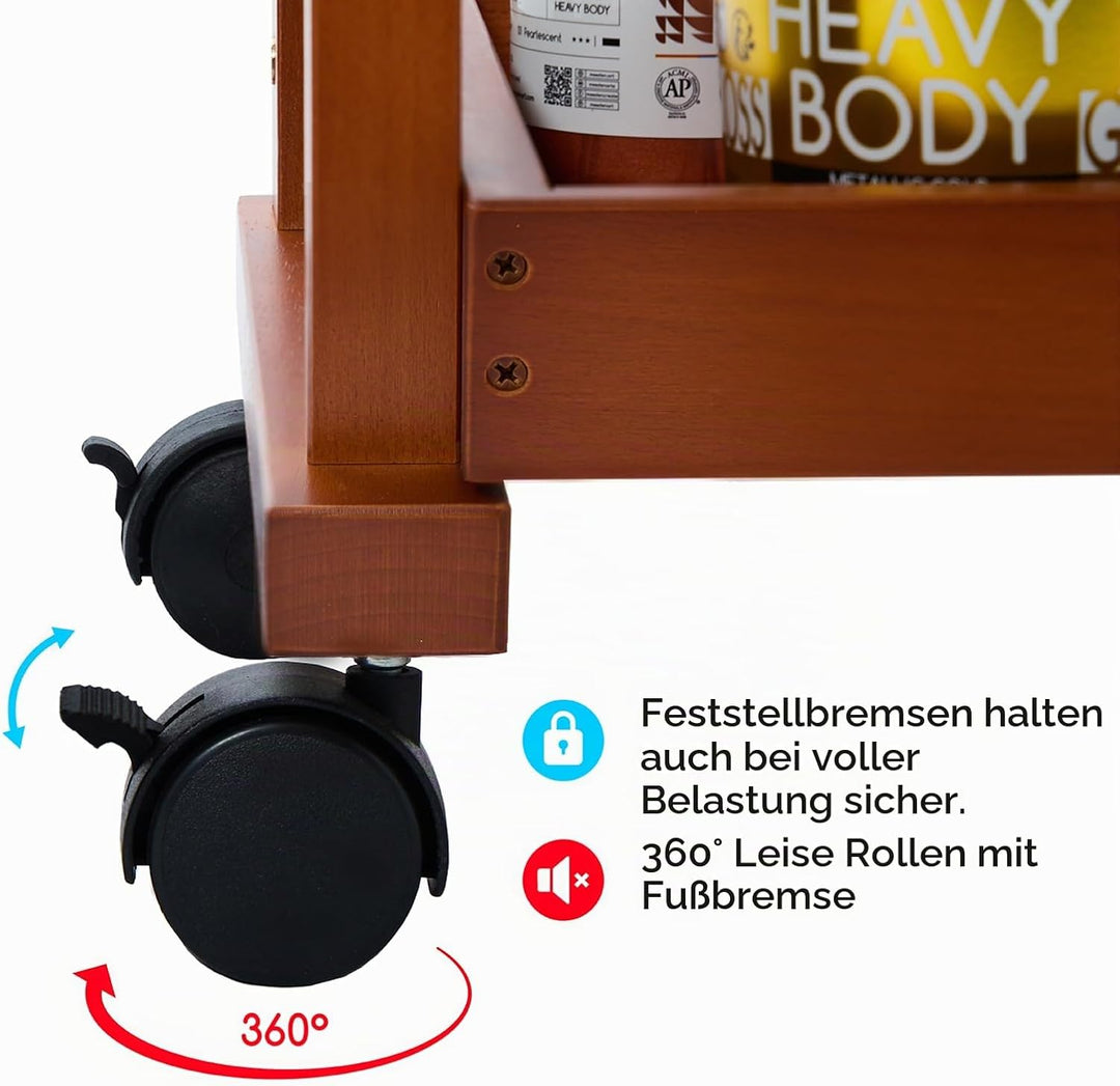 MEEDEN Beistellwagen mit Rollen, Walnuss 3-Tier Multifunktionale Art Storage Cart Organizer, Massivh