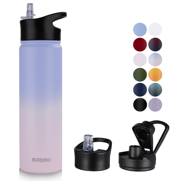 Edelstahl Trinkflasche 750ml (+2 Deckel)-mit Strohhalm,BPA frei,Thermosflasche Auslaufsicher,Kohlens