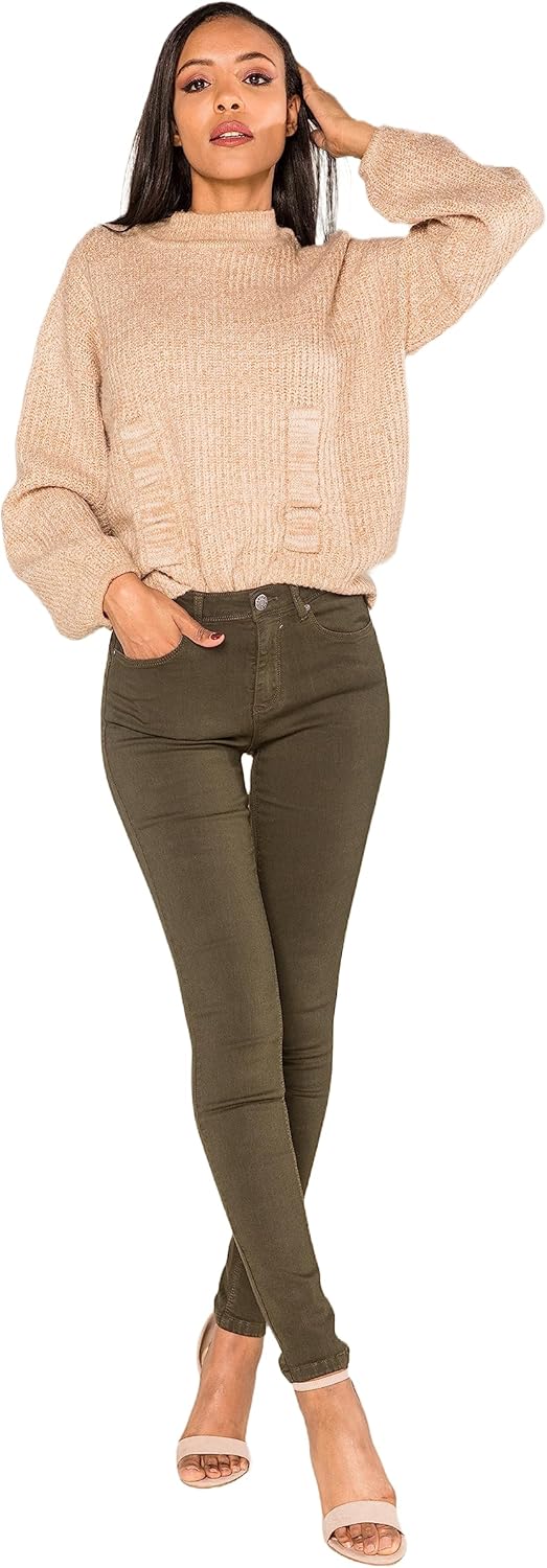 Nina Carter P106 Damen Jeanshosen Slim Fit Push-Up Skinny Jeans Mid-High Waist M Slim Khaki (P106-2)