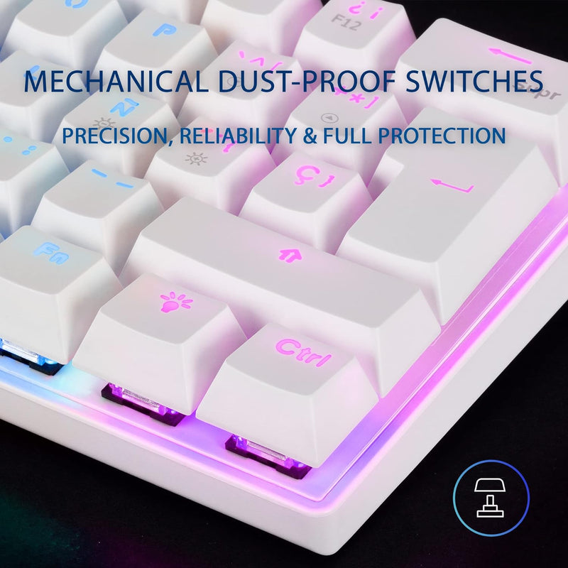 Mars Gaming MK60 Weiss, Mechanische Gaming Tastatur FRGB, Antighosting, Switch Mechanischer Braun, U