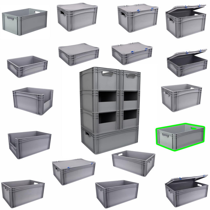 Hesselink Eurobox 60x40x22 cm, Handgriffe offen, stapelbar, 42,2 Liter, grau, lebensmittelecht, Euro