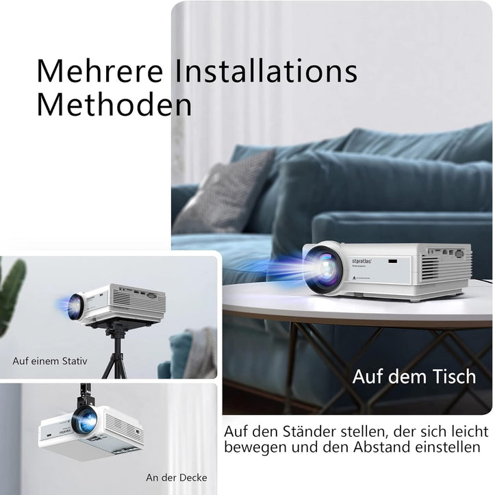 Staratlas, 5G WiFi Bluetooth Beamer Full HD,12000 Lumen Native 1080P, 4K Heimkino Video Beamer 300''