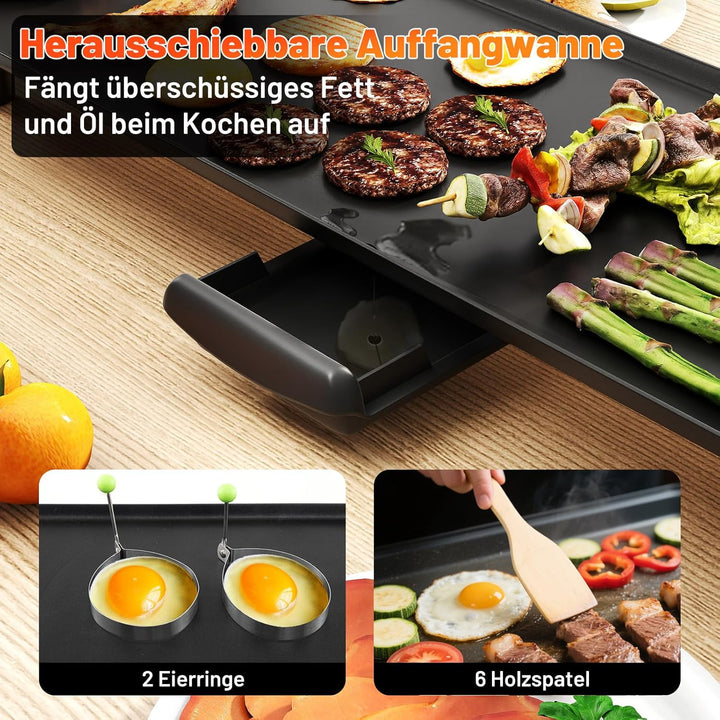 COSTWAY 70cm elektrische Grillplatte, Teppanyaki Grill antihaftbeschichtet, BBQ-Grill mit einstellba