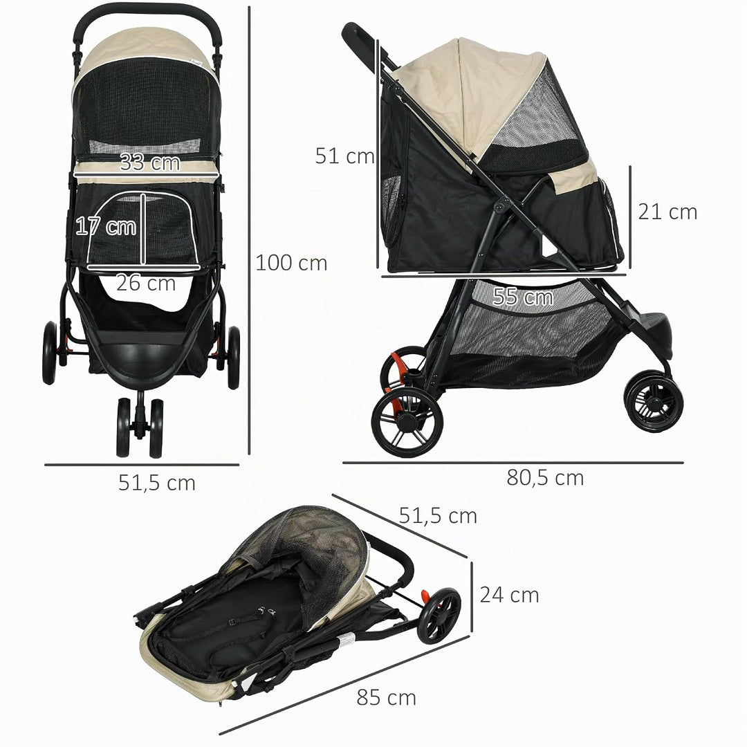 PawHut Hundewagen 2 in 1 Hundebuggy klappbar für Hunde &amp; Katzen bis 10 kg Katzenbuggy mit Kissen Net