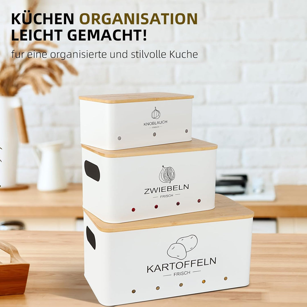 3er Set Kartoffel Aufbewahrungsbox Weiss - Rechteckiger - Kartoffel Zwiebel Knoblauch Aufbewahrung -