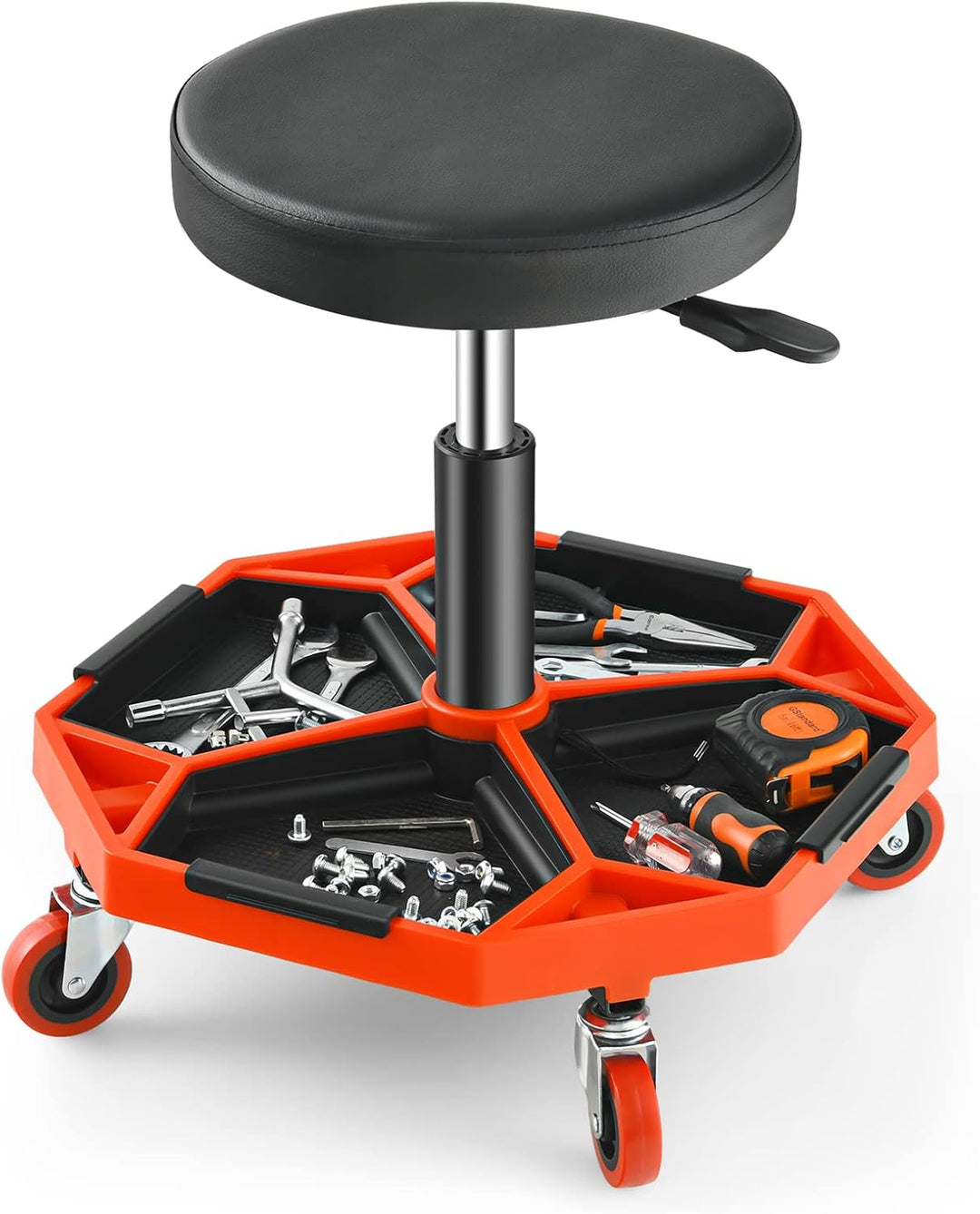 GOPLUS Werkstatthocker 41-56cm höhenverstellbar, Rollhocker mit Werkzeugablage & 4 Universalrädern,
