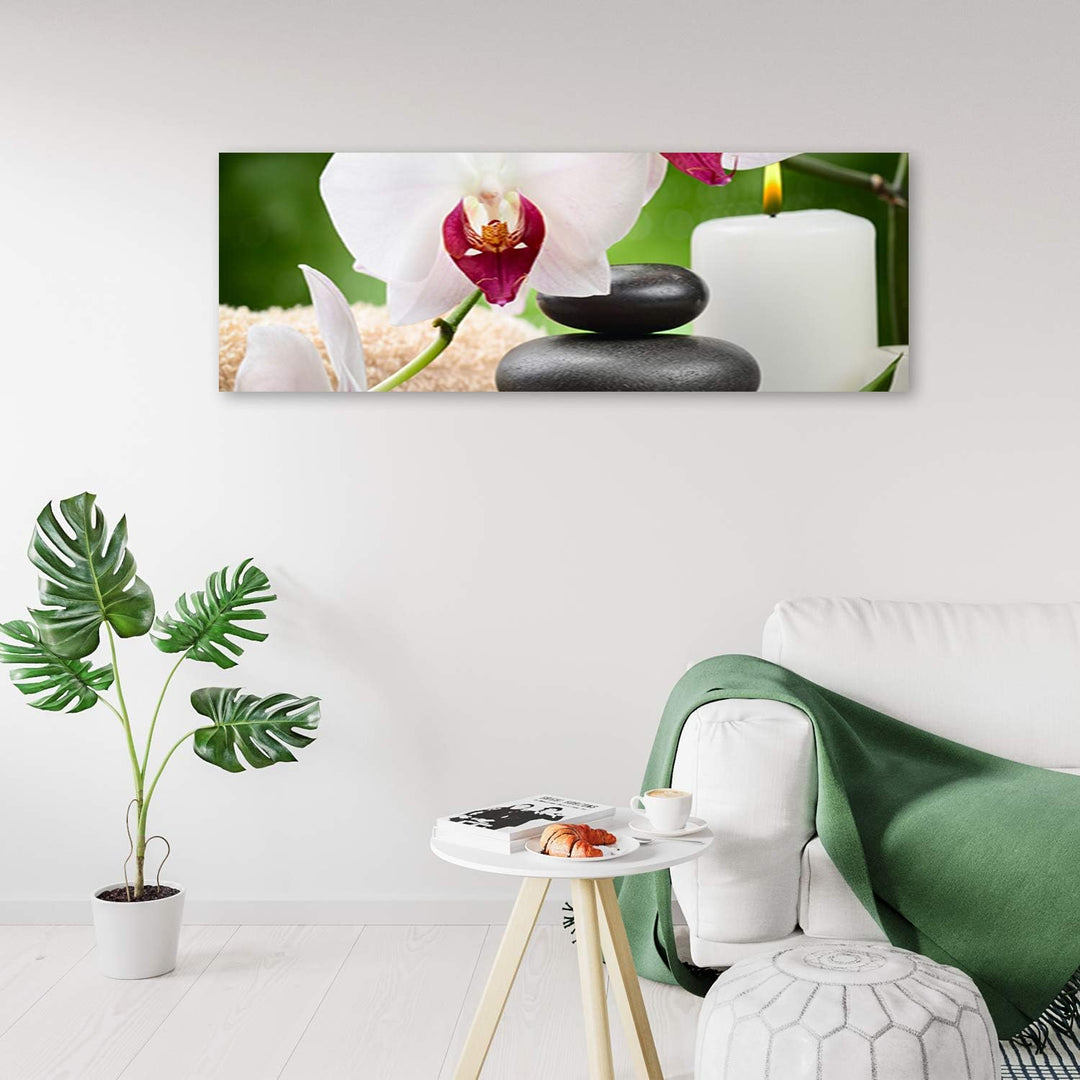 Leinwandbild XXL Orchidee Wandbild Kunst Zen Weiss 150x50 cm Leinwandbild 150x50 cm Weiss_b, Leinwan