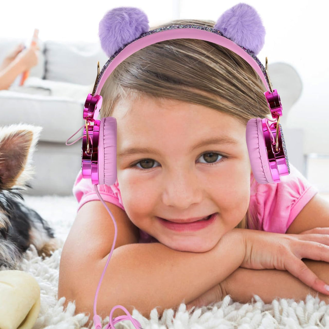 HOMSFOU Kinder Plüsch Over Ear Kopfhörer Mit Geräuschbegrenzung Mädchen Headset Gepolstert Für Schul