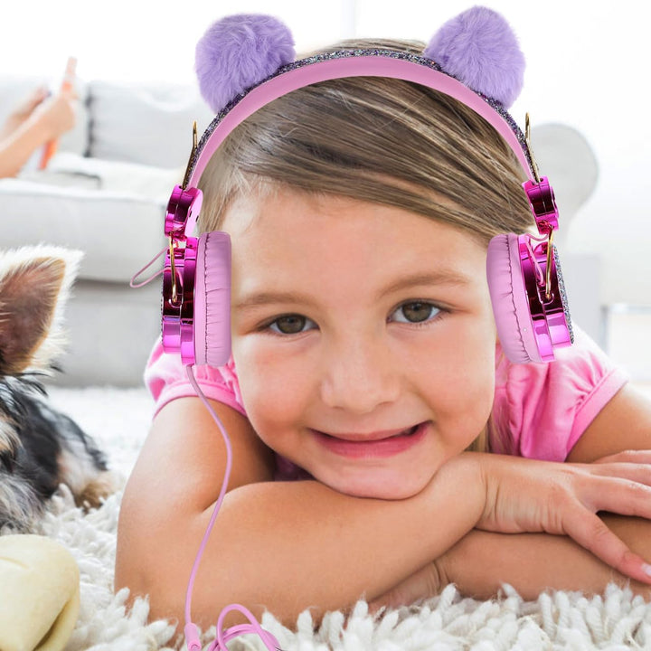 HOMSFOU Kinder Plüsch Over Ear Kopfhörer Mit Geräuschbegrenzung Mädchen Headset Gepolstert Für Schul