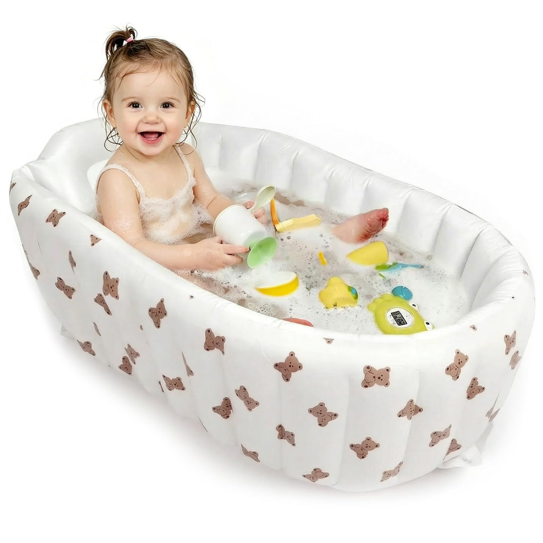 Aufblasbare Badewanne Baby - 90 x 55 x 30 cm Tragbare Kinder Badewanne Aufblasbar, Bärenmuster Babyw