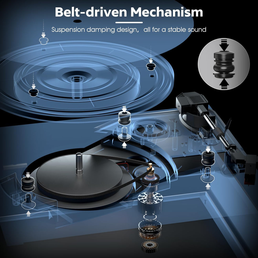 Plattenspieler, FYDEE Vinyl Plattenspieler mit Eingebauten Stereo-Lautsprechern, 3 Geschwindigkeiten