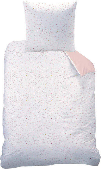CTI Bettwäsche 135x200cm + 80x80 cm 100% Baumwolle Wendebettwäsche Schwan mit Stern Krone rosa