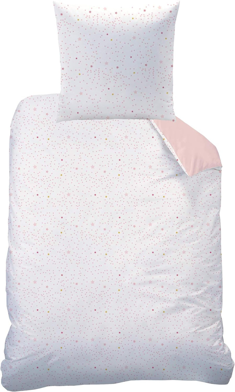 CTI Bettwäsche 135x200cm + 80x80 cm 100% Baumwolle Wendebettwäsche Schwan mit Stern Krone rosa