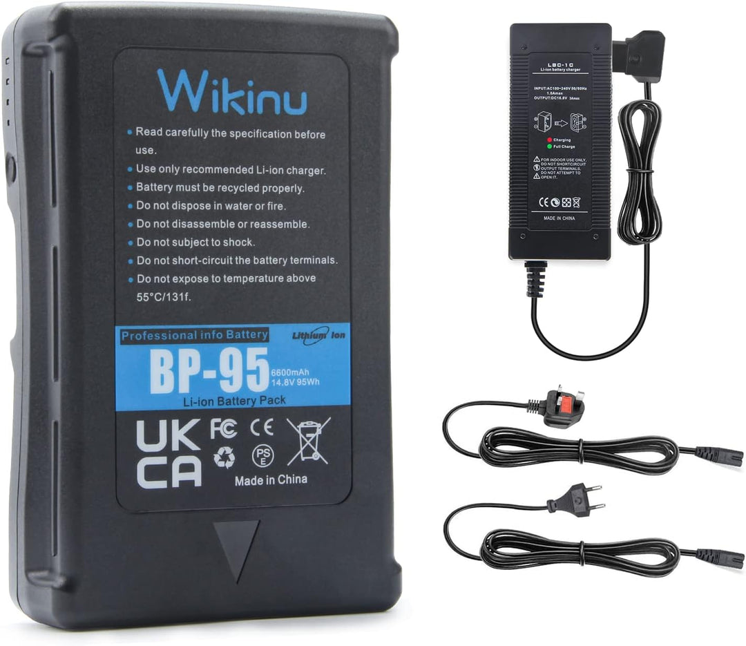 Wikinu 95Wh 6600mAh V-Mount/V-Lock Akku Kompatibel mit Sony Video Kamera Camcorder und Adapter für B