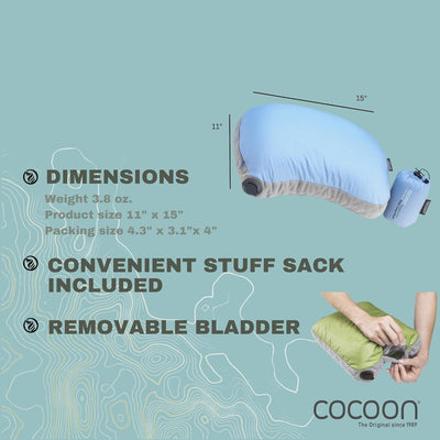 COCOON Air-Core Hood Camp Pillow - aufblasbares Camping- und Reisekissen, Farbe:light blue - hellbla