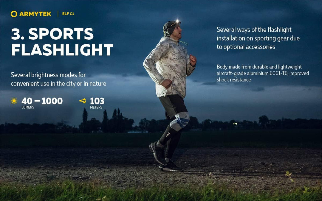 Armytek NEU, Stirnlampe Elf C1 v2 Kaltweiss 1000 Lumen LED-Lampe Micro USB Aufladbarer, Qualitativ H