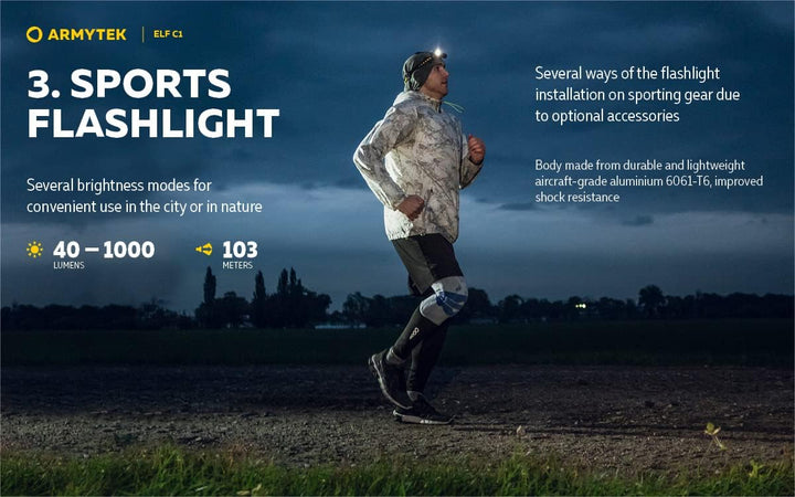 Armytek NEU, Stirnlampe Elf C1 v2 Kaltweiss 1000 Lumen LED-Lampe Micro USB Aufladbarer, Qualitativ H