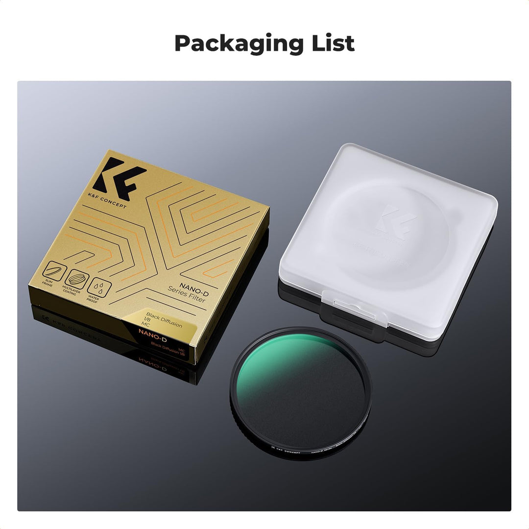 K&F Concept Nano-D Serie Black-Mist 1/8 Filter 62mm Black Promist 1/8 Filter aus Optisches Glas mit