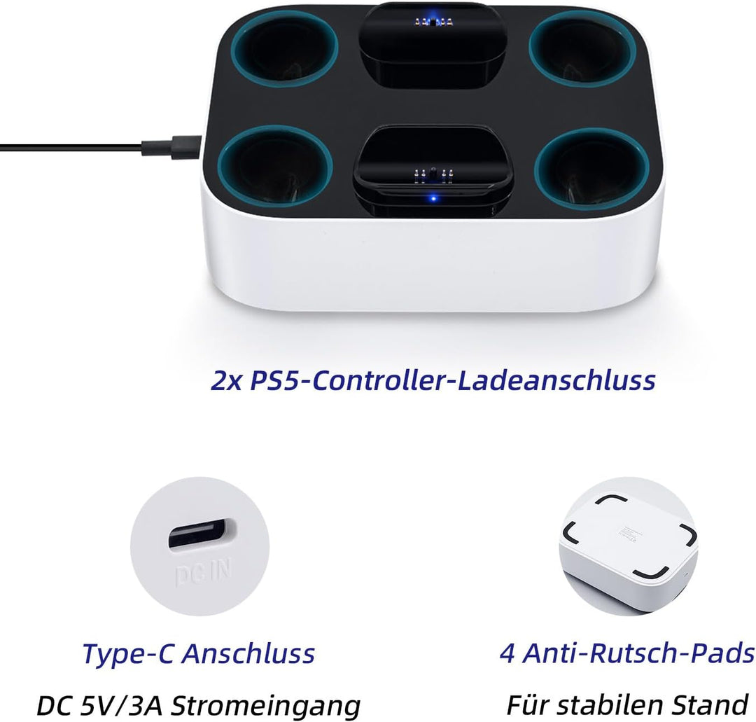 Mcbazel Ladestation PS5 Controller, PS5, Doppel-Ladegerät, Schutz gegen Überhitzung, dreifacher Schu