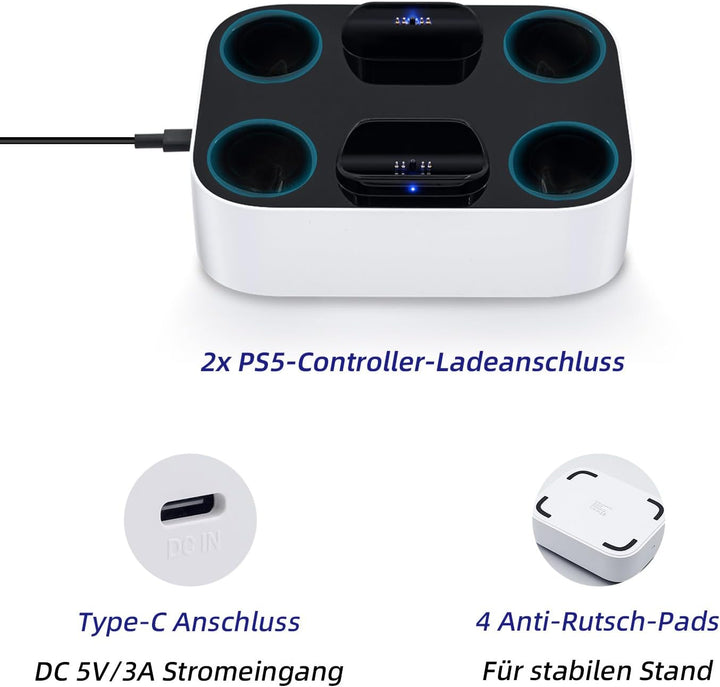 Mcbazel Ladestation PS5 Controller, PS5, Doppel-Ladegerät, Schutz gegen Überhitzung, dreifacher Schu