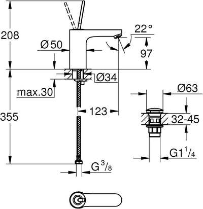 GROHE Get - Einhand-Waschtischarmatur (Einlochmontage, Joystick Kartusche), M- Size, chrom, 23800000