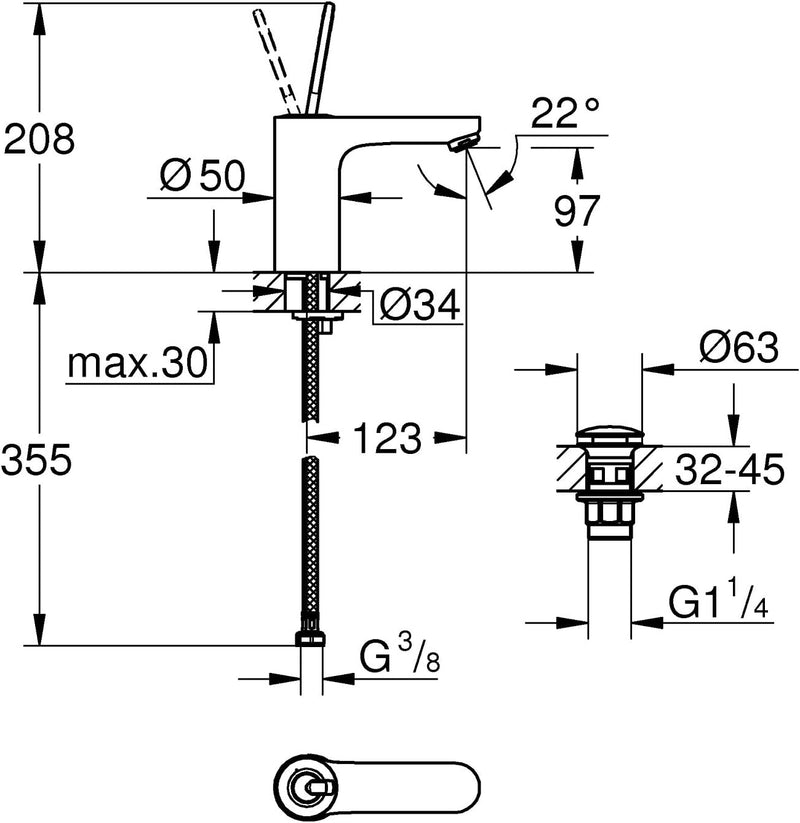 GROHE Get - Einhand-Waschtischarmatur (Einlochmontage, Joystick Kartusche), M- Size, chrom, 23800000