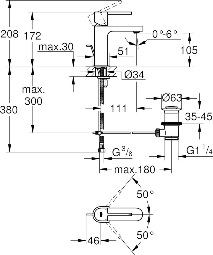 GROHE Plus | Badarmaturen - Einhand-Waschtischbatterie, S-Size | chrom | Zugstangen-Ablaufgarnitur |