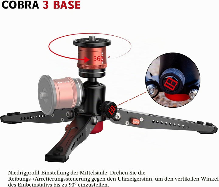 IFOOTAGE Cobra 3 Base, ragbares Mini-Tischstativ für Cobra 2 Einbeinstativ mit 360° Drehbarem Kugelk