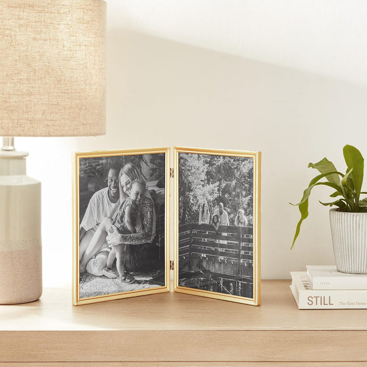 Lawrence Frames Doppel-Bilderrahmen, 20,3 x 25,4 cm, Antik-Messing, Goldfarben satiniert Goldfarben