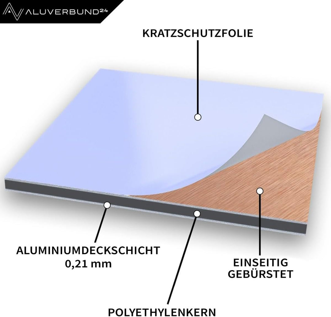 Aluverbund 24 Aluverbundplatte, Aluminium Platte, 3mm dick, Bronze-Gebürstet/006, 40x130cm 40x130cm