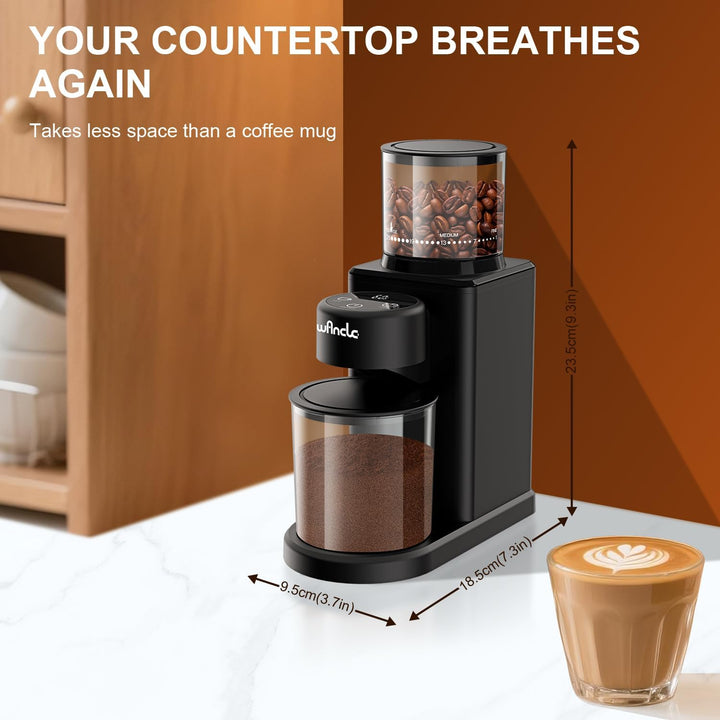 Wancle Elektrische Kaffeemühle Kaffeebohnenmühle Touch-Ausgabe mit Kegelmahlwerk - 25 Mahlgrade, Prä