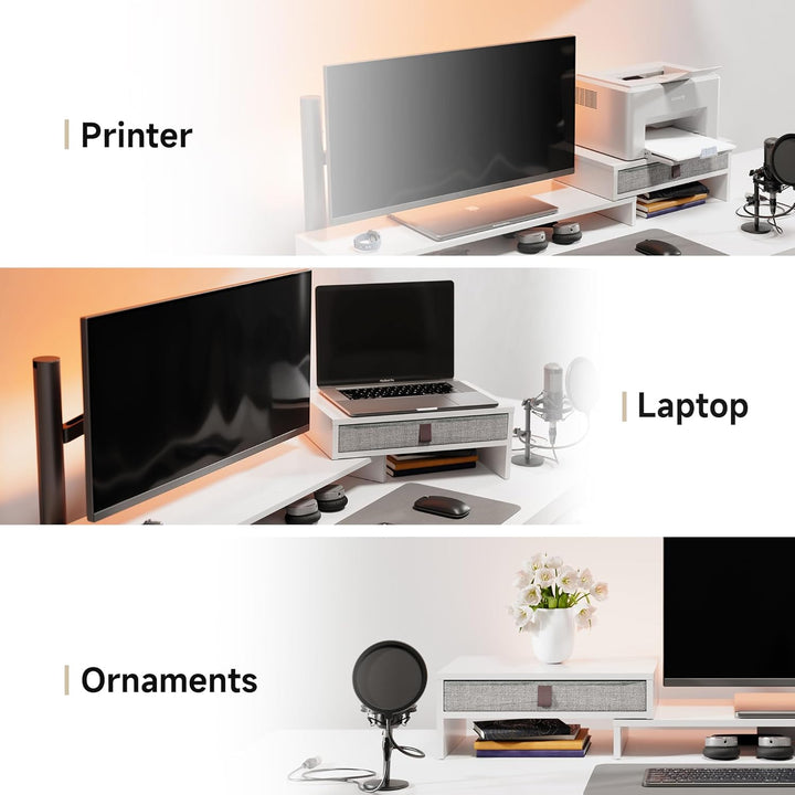 Fenge Dual Monitorständer mit Schublade für PC Computer Laptop Printer, Monitorständer Riser, Länge